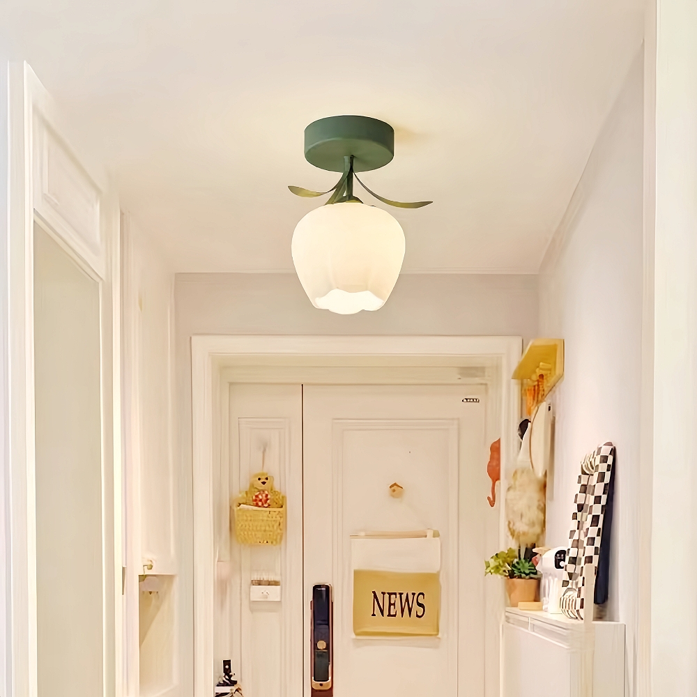 French cream style corridor balcony entrance flower bud shaped glass ceiling light