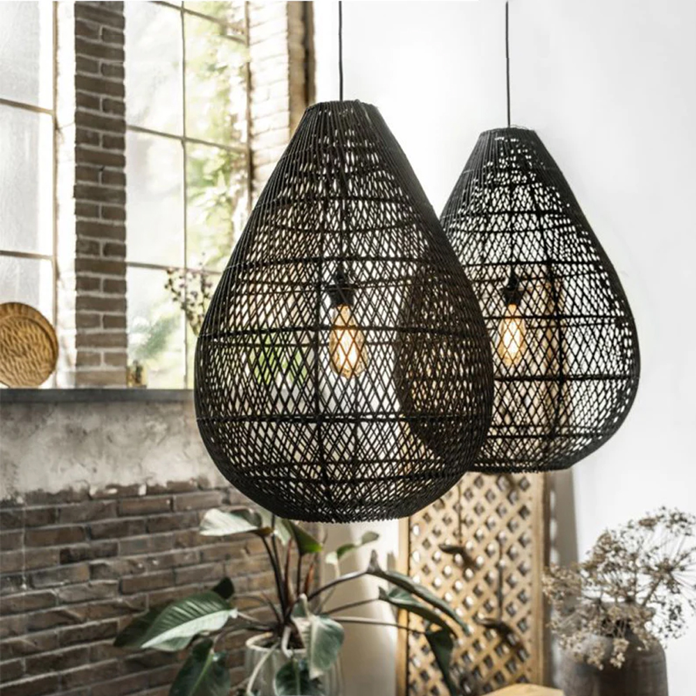 Handmade Rattan Chandelier Tear Shape Lantern Pendant Lamp