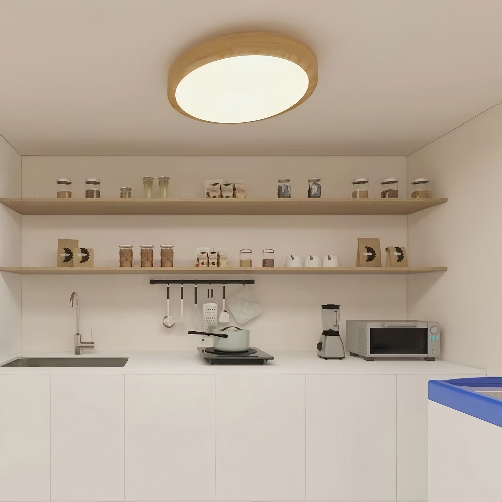 Nordic LED Round Walnut Bedroom Ceiling Lamp
