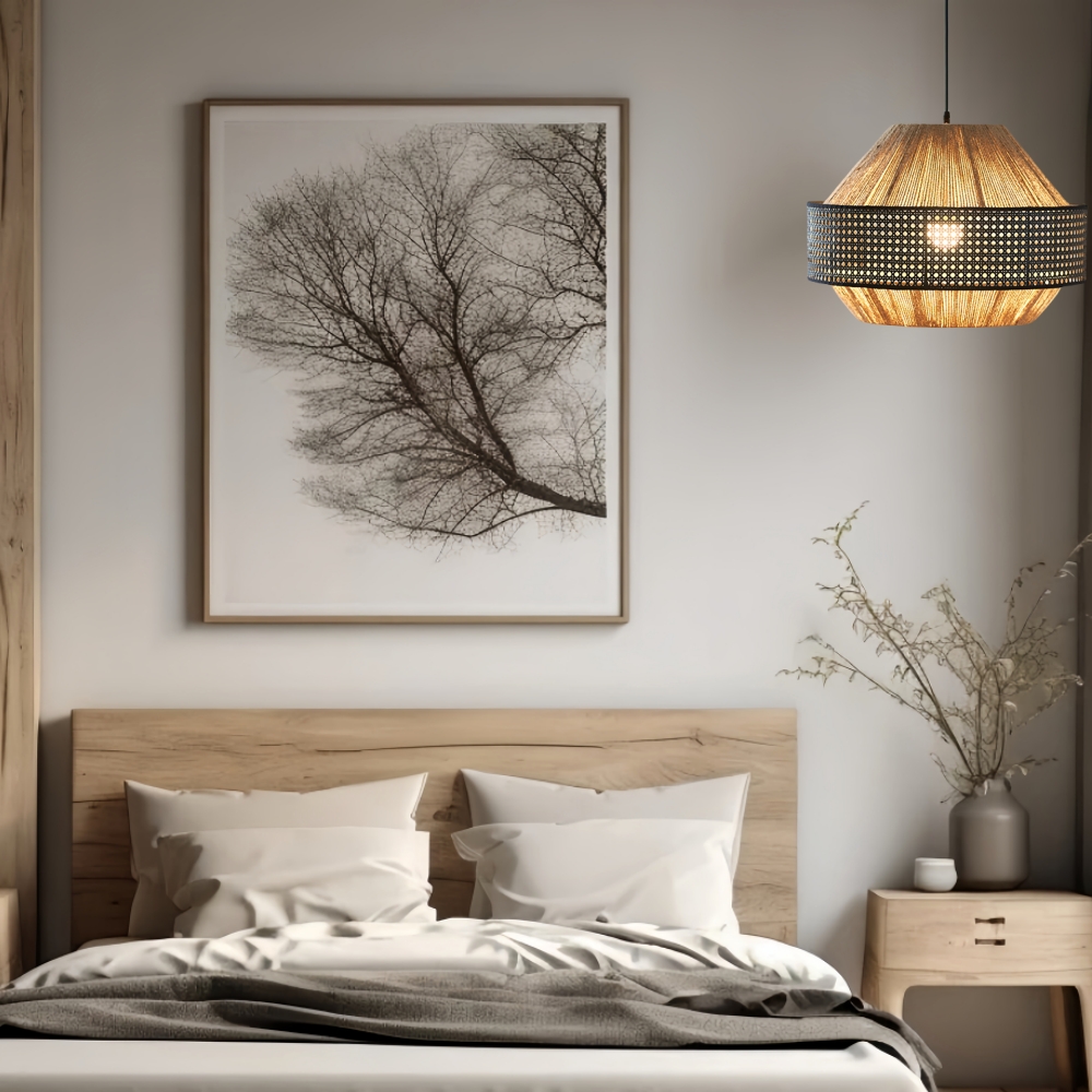 Japanese Wabi Sabi Style Retro Hemp Rope Rattan Woven Pendant Light