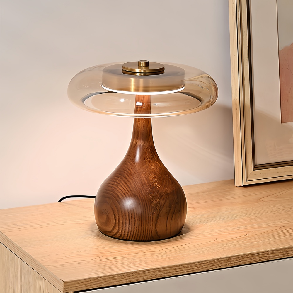Japanese Retro Solid Wood With Brass Accessories Glass Desk Lamp