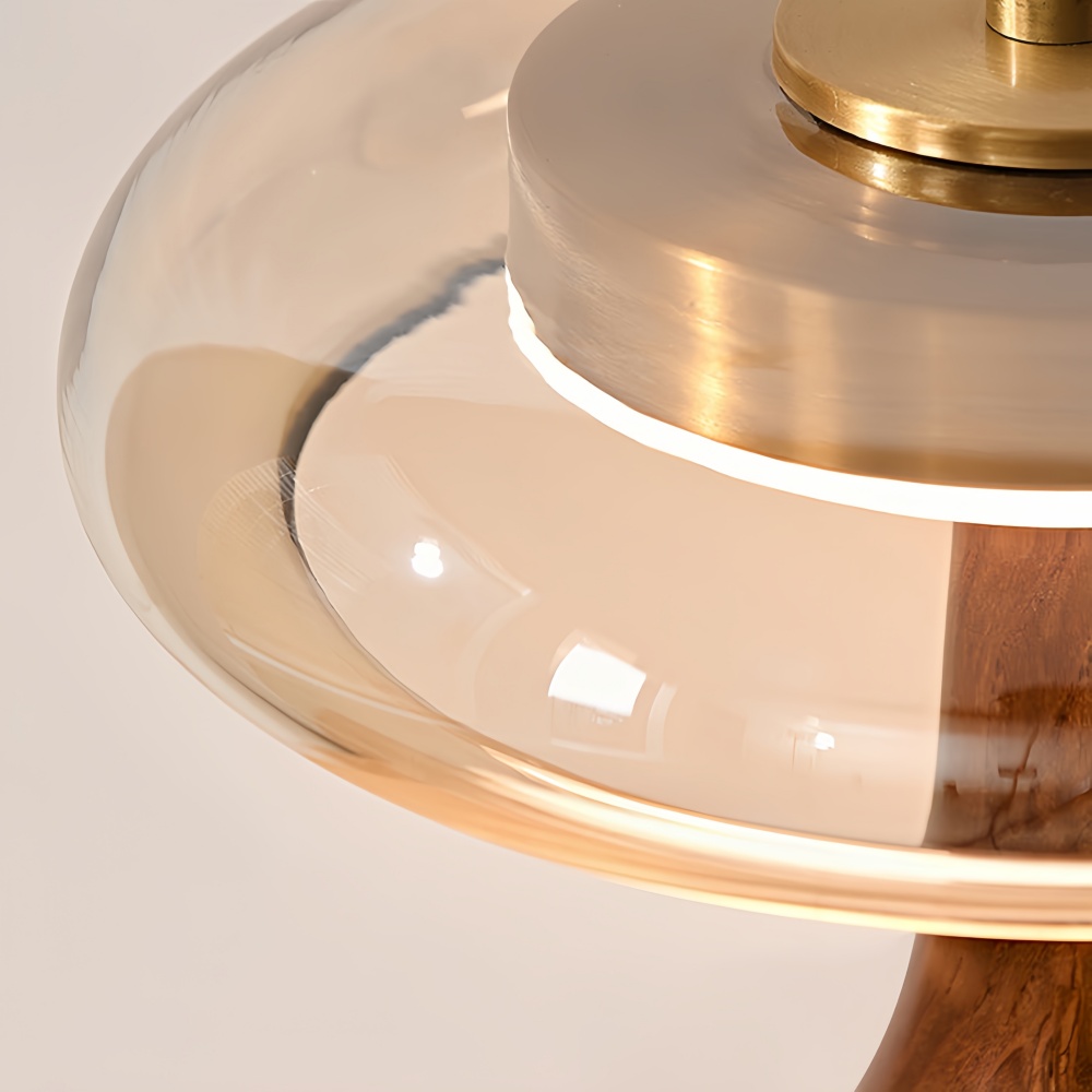 Japanese Retro Solid Wood With Brass Accessories Glass Desk Lamp