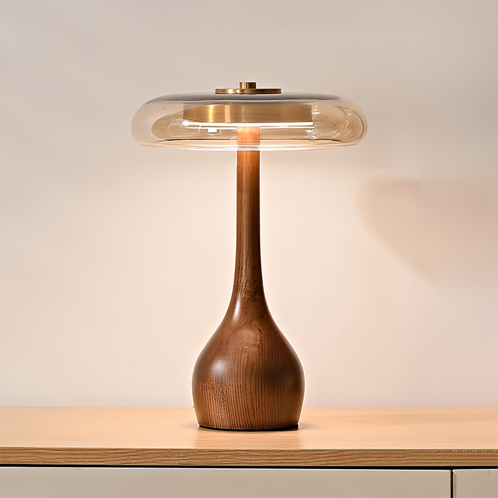 Japanese Retro Solid Wood With Brass Accessories Glass Desk Lamp