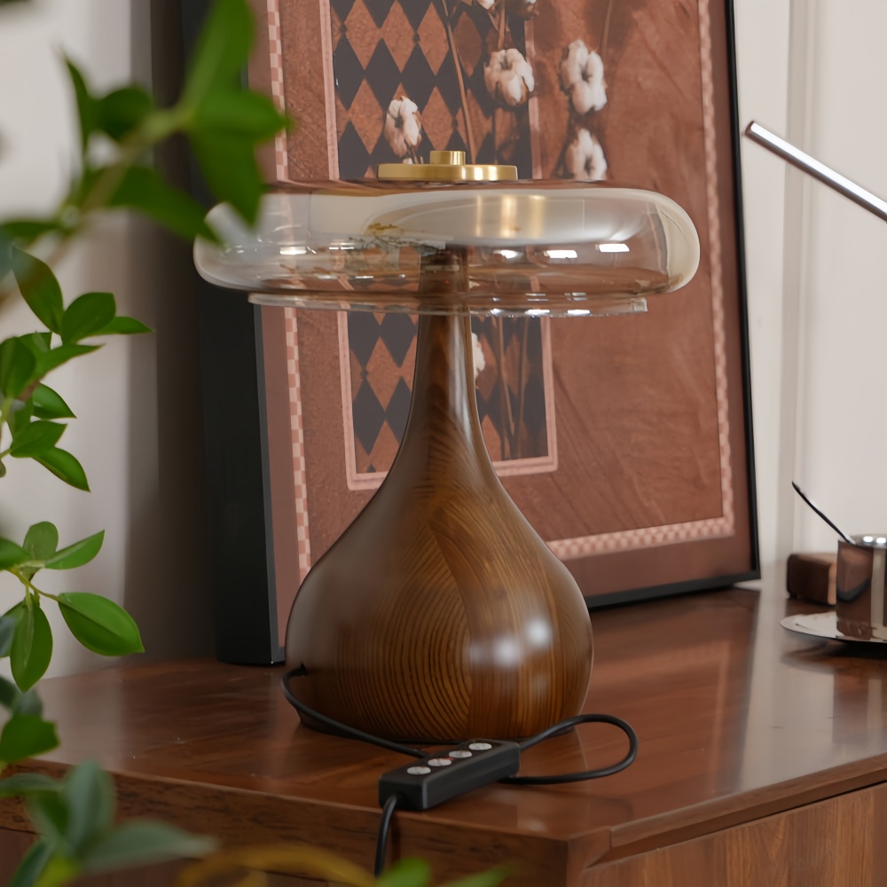Japanese Retro Solid Wood With Brass Accessories Glass Desk Lamp