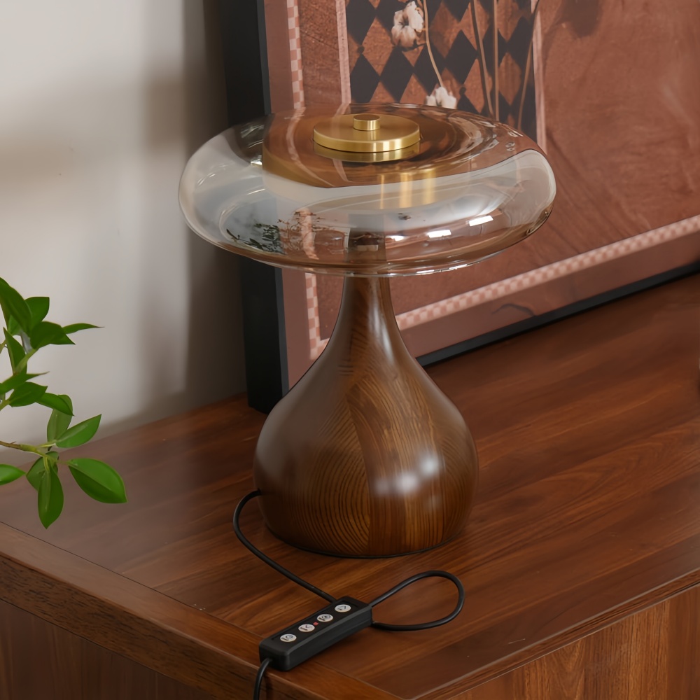 Japanese Retro Solid Wood With Brass Accessories Glass Desk Lamp