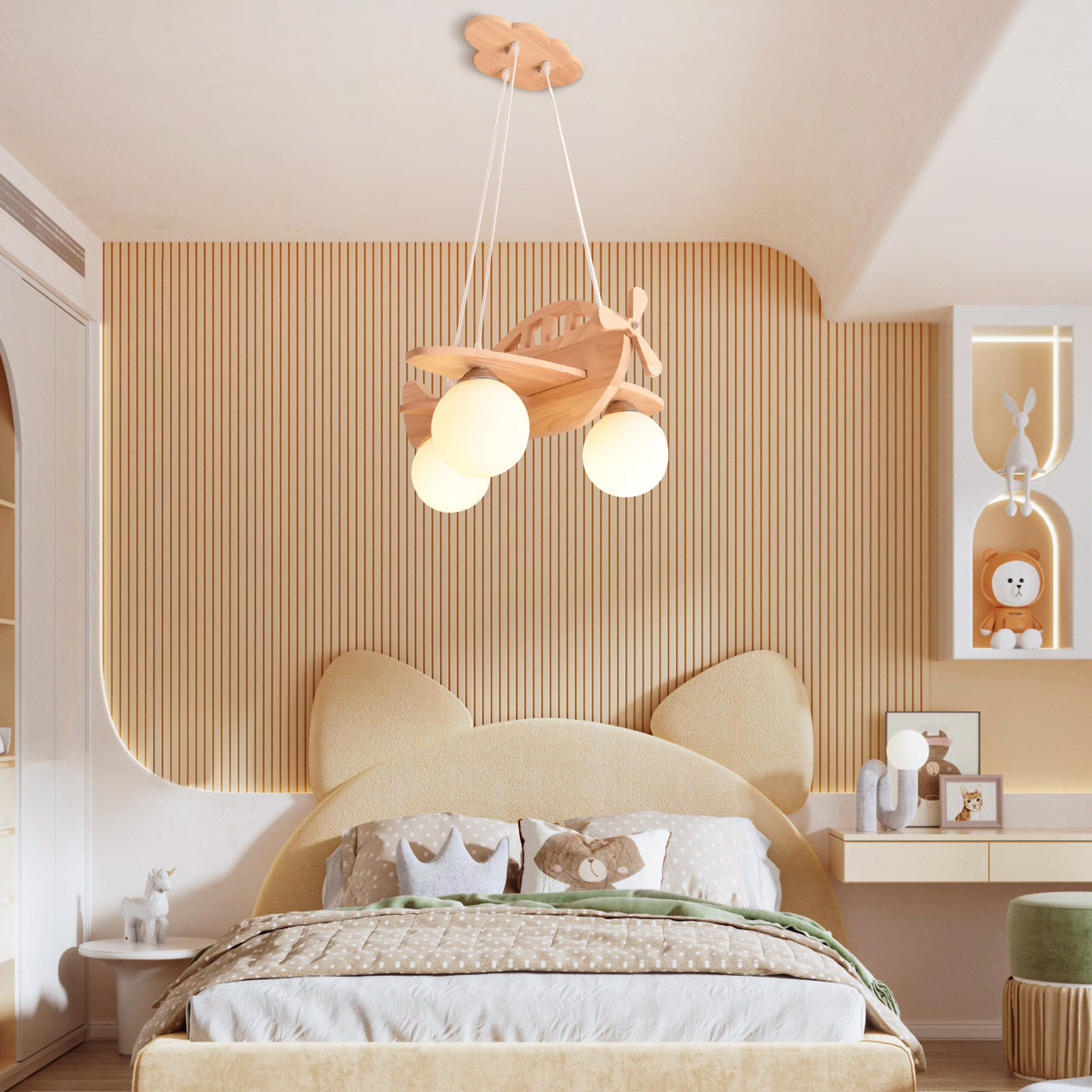 Nursery Wooden Pendant Lighting Kids Aircraft Ceiling Lamp Fixture
