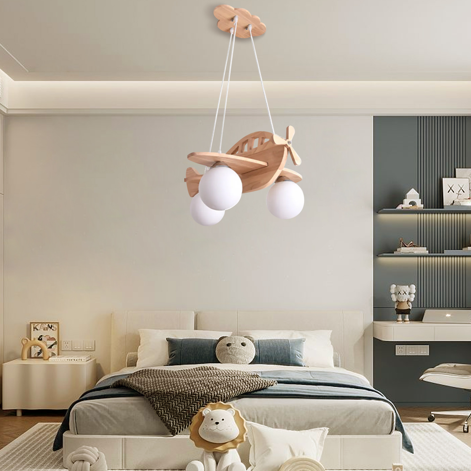 Nursery Wooden Pendant Lighting Kids Aircraft Ceiling Lamp Fixture