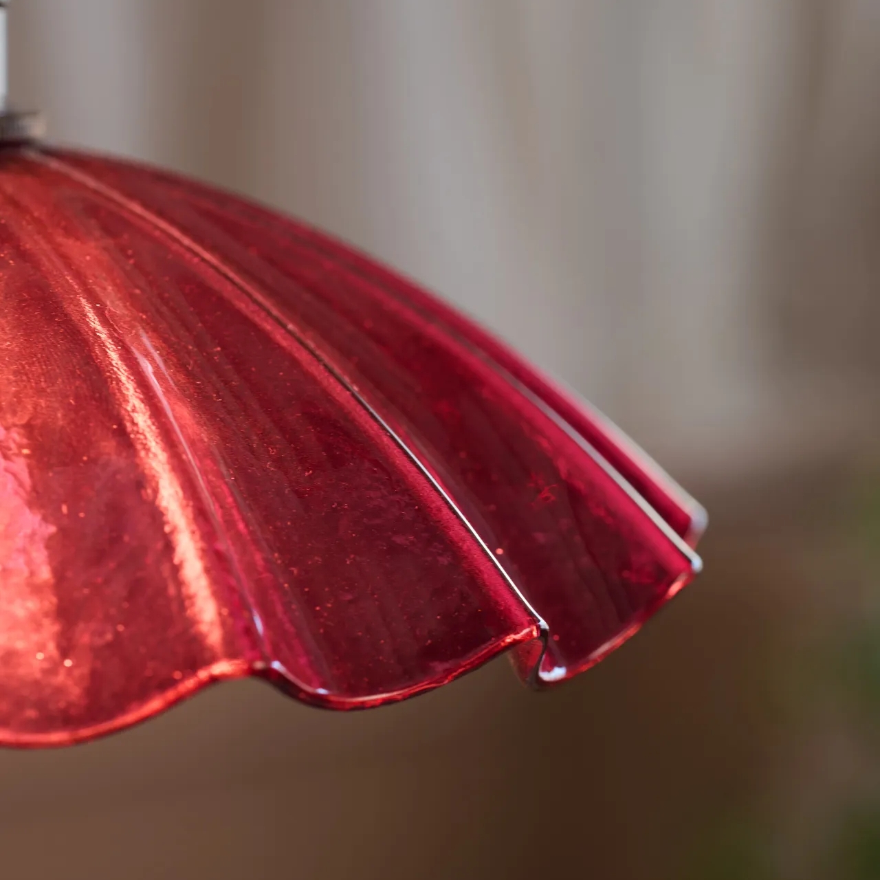 Chartreuse Glass Pendant Light Handmade Vintage Frilly Ceiling Lamp