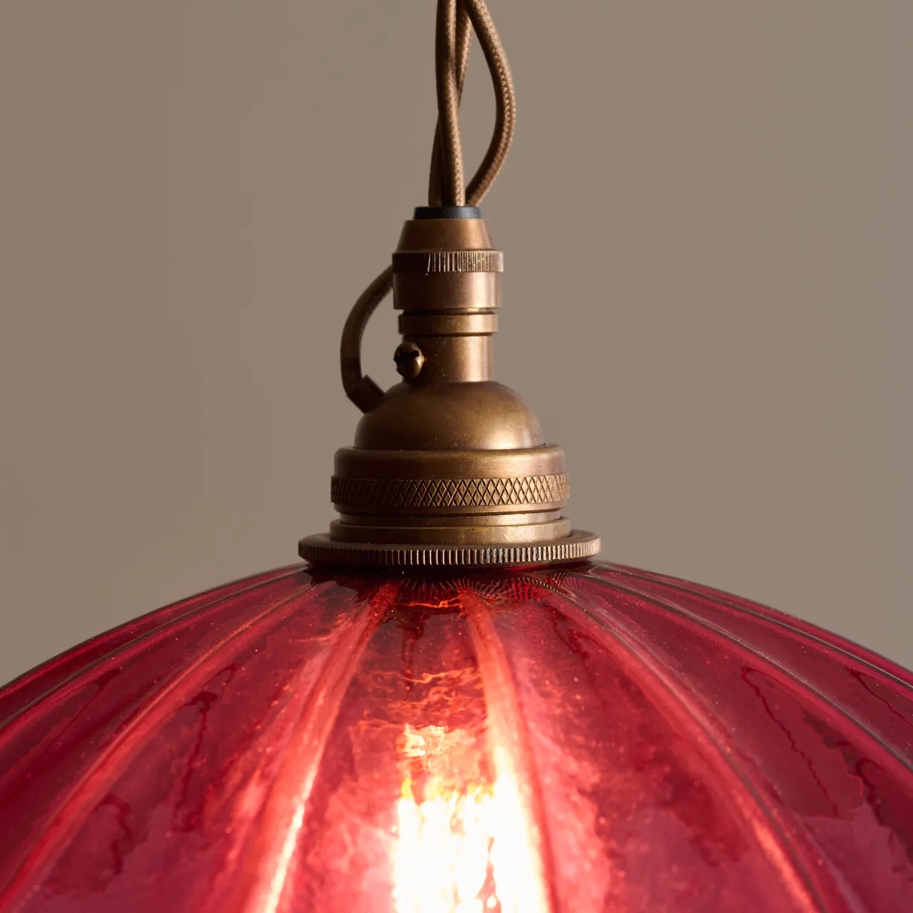 Chartreuse Glass Pendant Light Handmade Vintage Frilly Ceiling Lamp