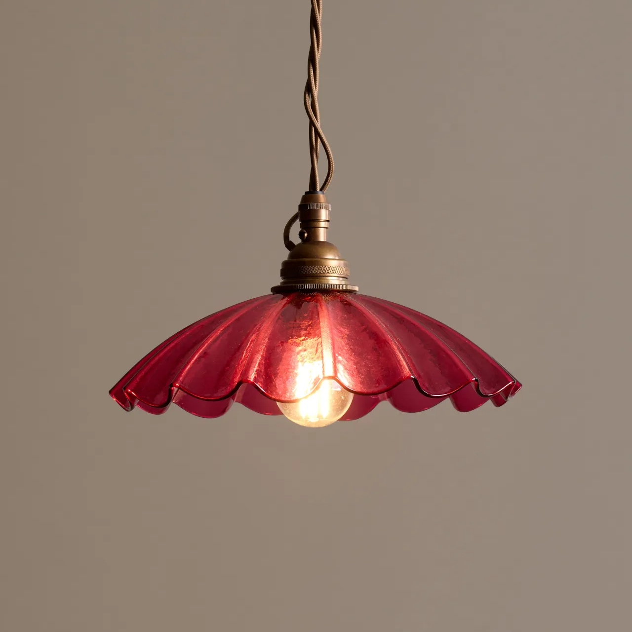 Chartreuse Glass Pendant Light Handmade Vintage Frilly Ceiling Lamp