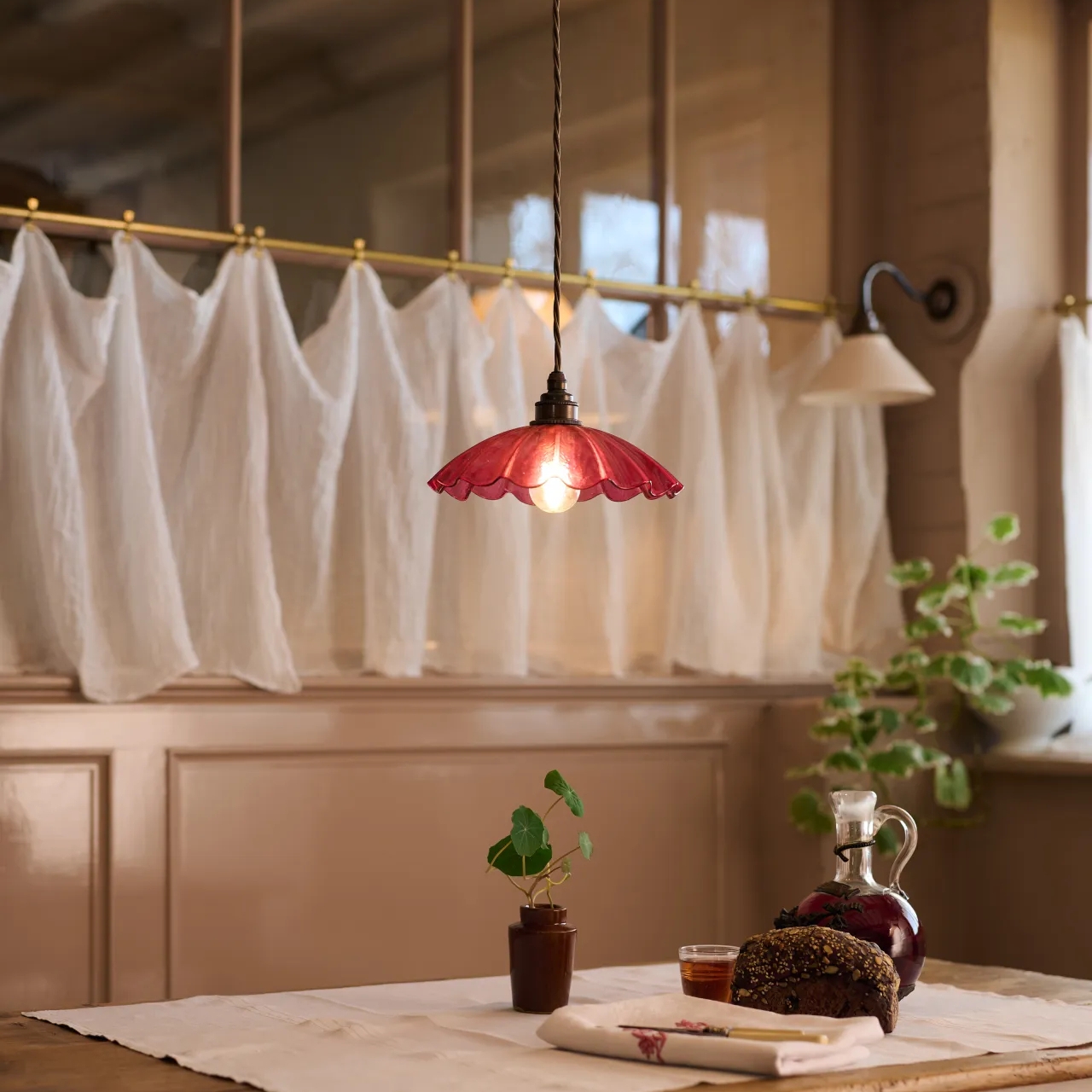 Chartreuse Glass Pendant Light Handmade Vintage Frilly Ceiling Lamp