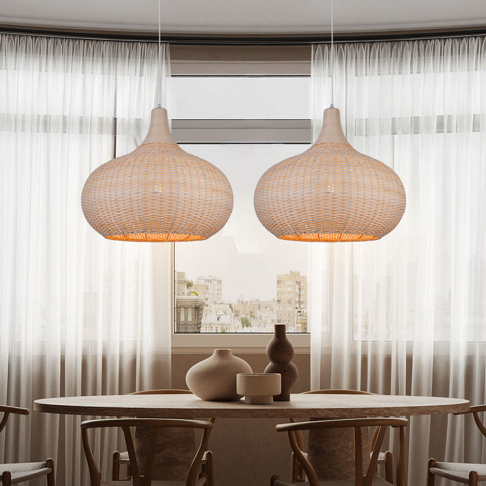 Vintage Handmade Natural  Off-White Rattan Pendant Light