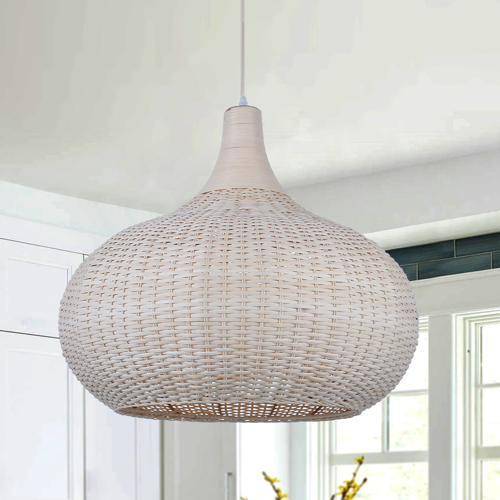 Vintage Handmade Natural  Off-White Rattan Pendant Light