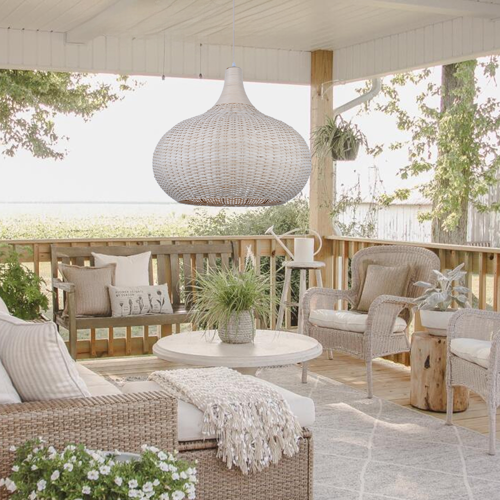 Vintage Handmade Natural  Off-White Rattan Pendant Light