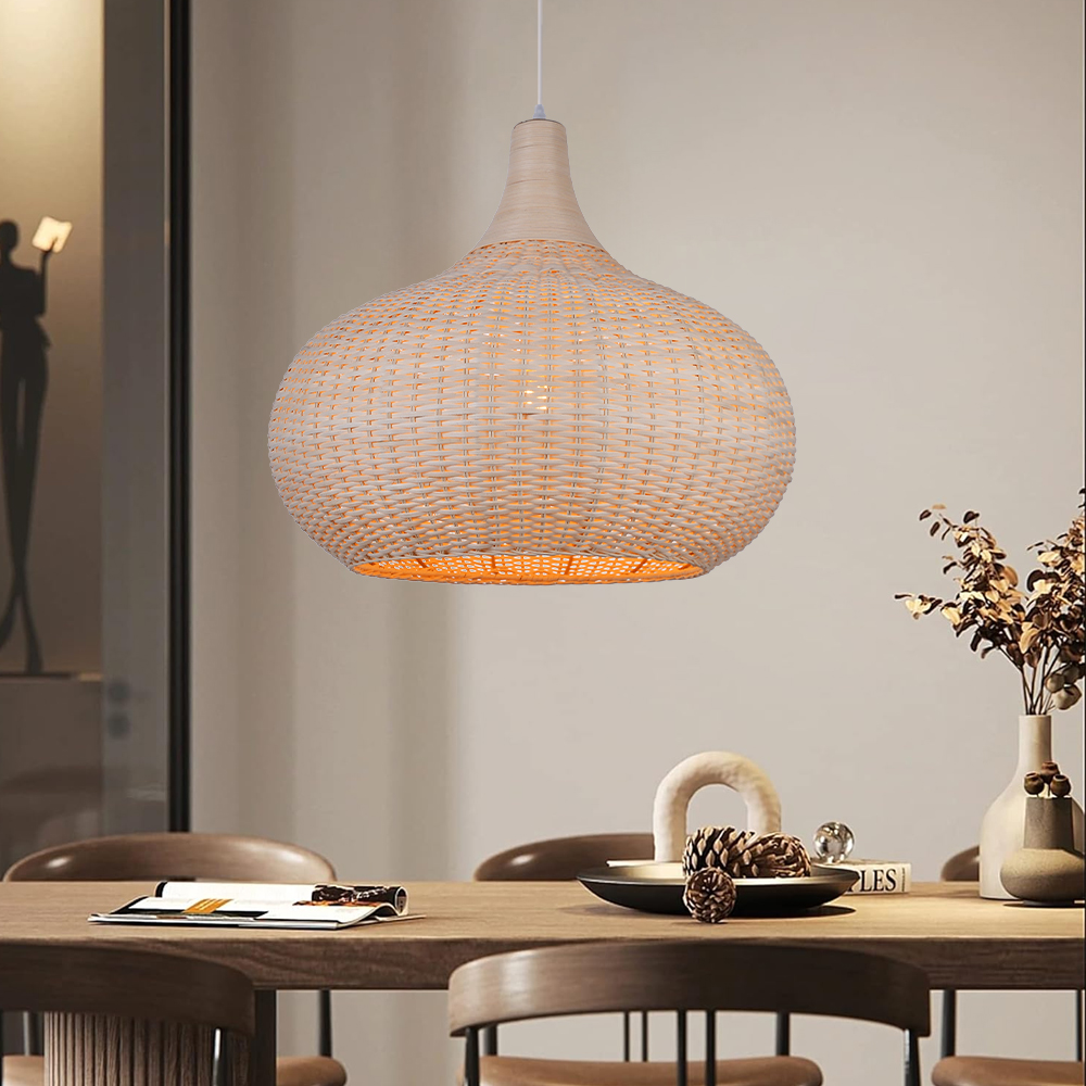 Vintage Handmade Natural  Off-White Rattan Pendant Light