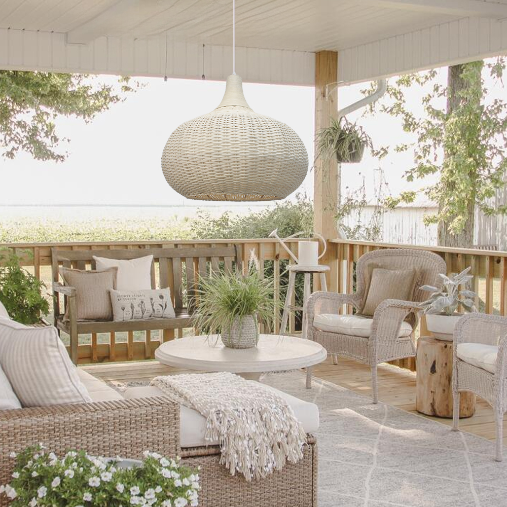 French Solid Color Cream Flower Bud Single Head Resin Pendant Light