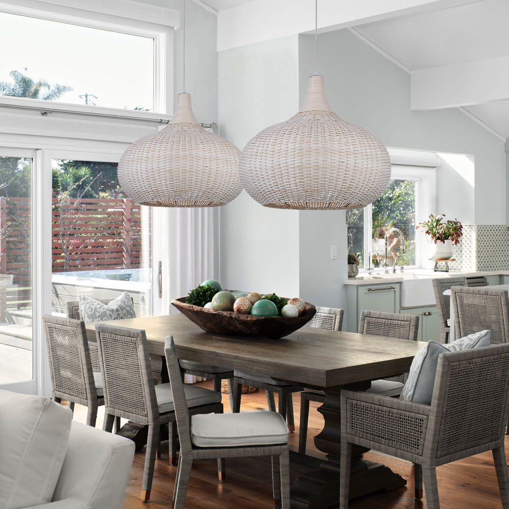 Vintage Handmade Natural  Off-White Rattan Pendant Light