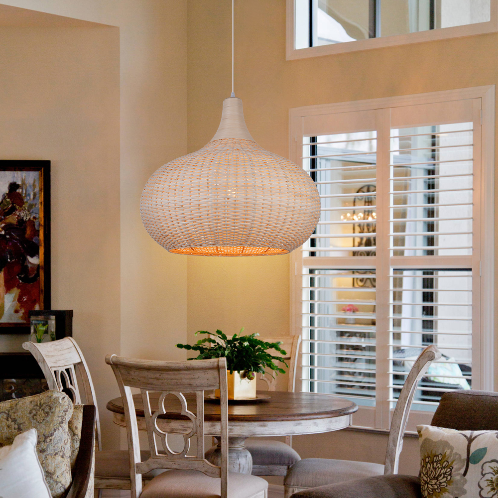 Vintage Handmade Natural  Off-White Rattan Pendant Light