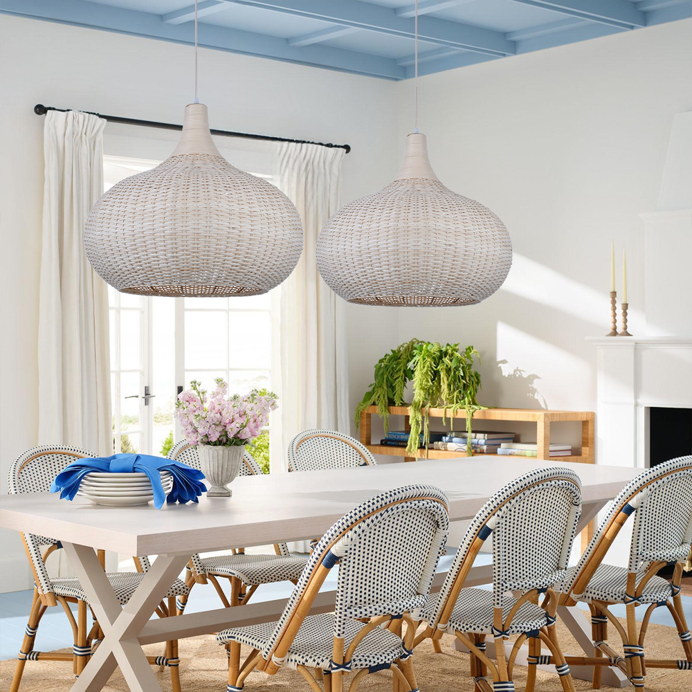 Vintage Handmade Natural  Off-White Rattan Pendant Light