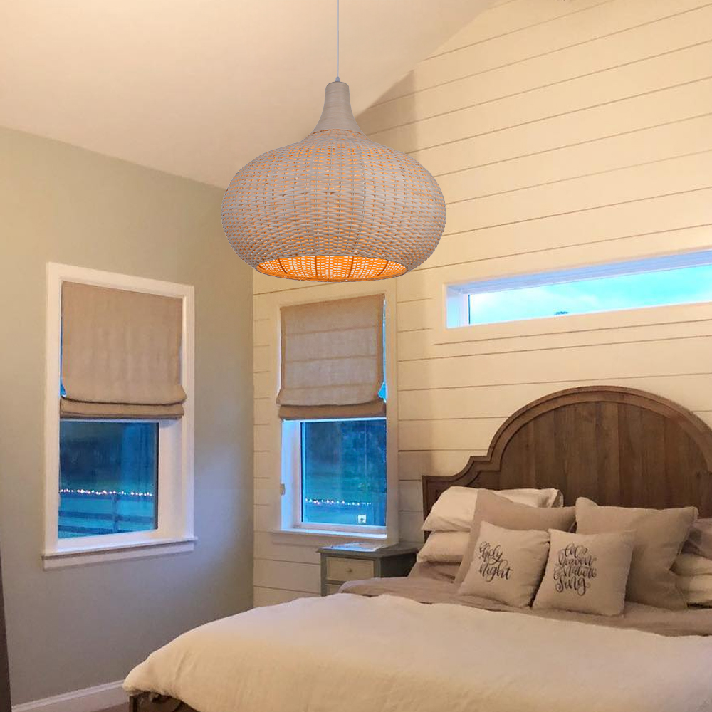 Vintage Handmade Natural  Off-White Rattan Pendant Light