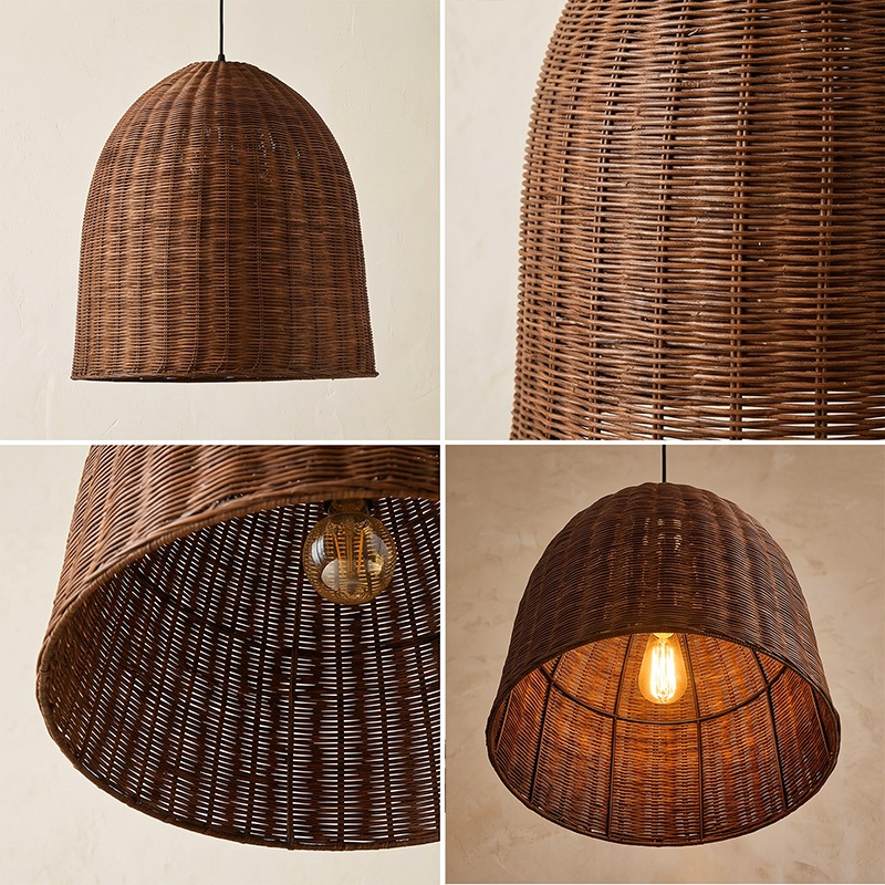 Wabi Sabi Rattan Pendant Light Dark Retro Restaurant Handwoven Shade