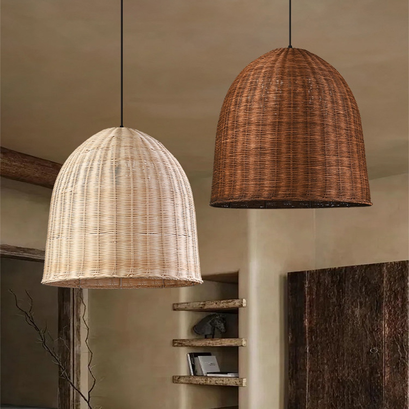 Wabi Sabi Rattan Pendant Light Dark Retro Restaurant Handwoven Shade