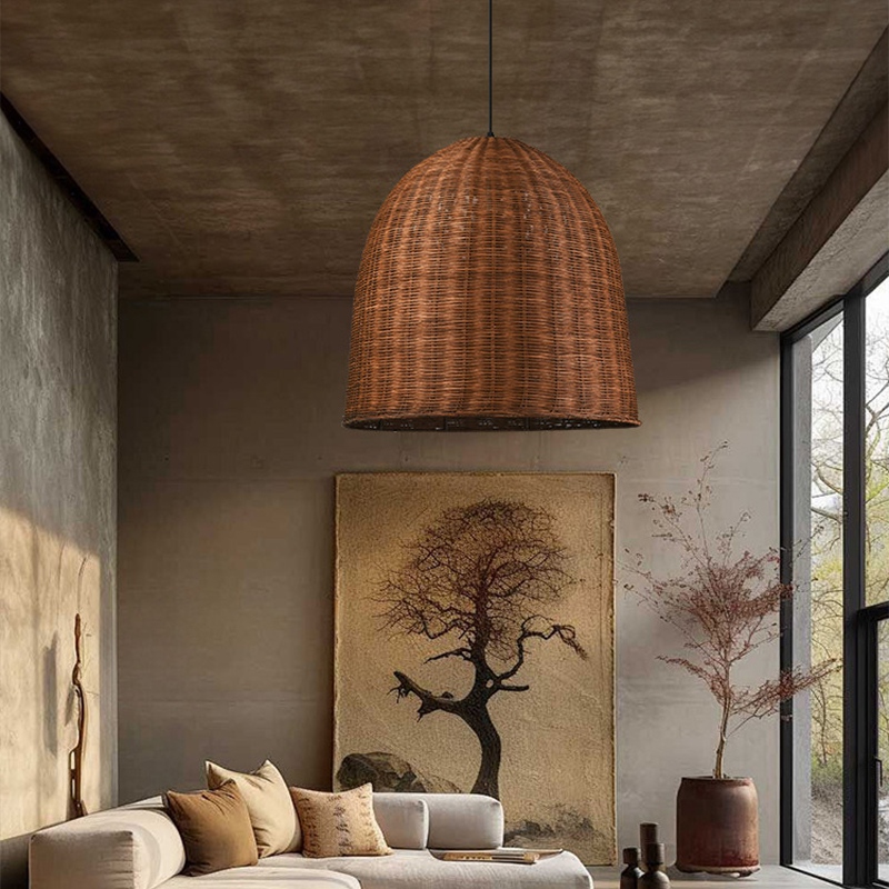 Wabi Sabi Rattan Pendant Light Dark Retro Restaurant Handwoven Shade