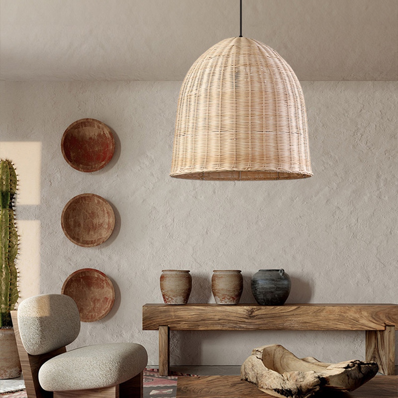 Wabi Sabi Rattan Pendant Light Dark Retro Restaurant Handwoven Shade