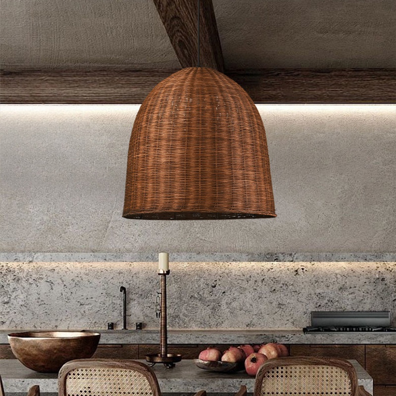Wabi Sabi Rattan Pendant Light Dark Retro Restaurant Handwoven Shade