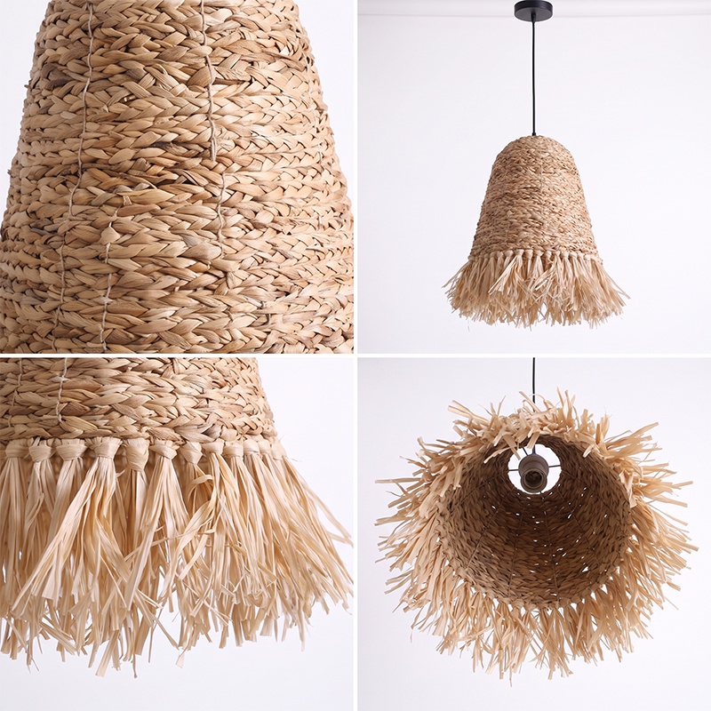 Japanese Dome Grass Rope Raffia 1-Light Pendant Light For Bedroom