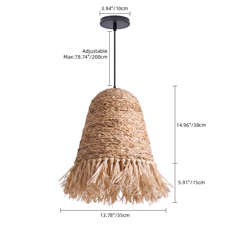 Japanese Dome Grass Rope Raffia 1-Light Pendant Light For Bedroom