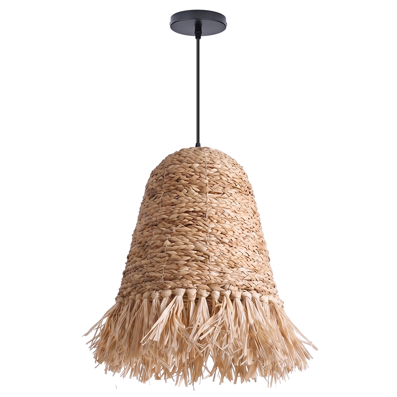 Japanese Dome Grass Rope Raffia 1-Light Pendant Light For Bedroom