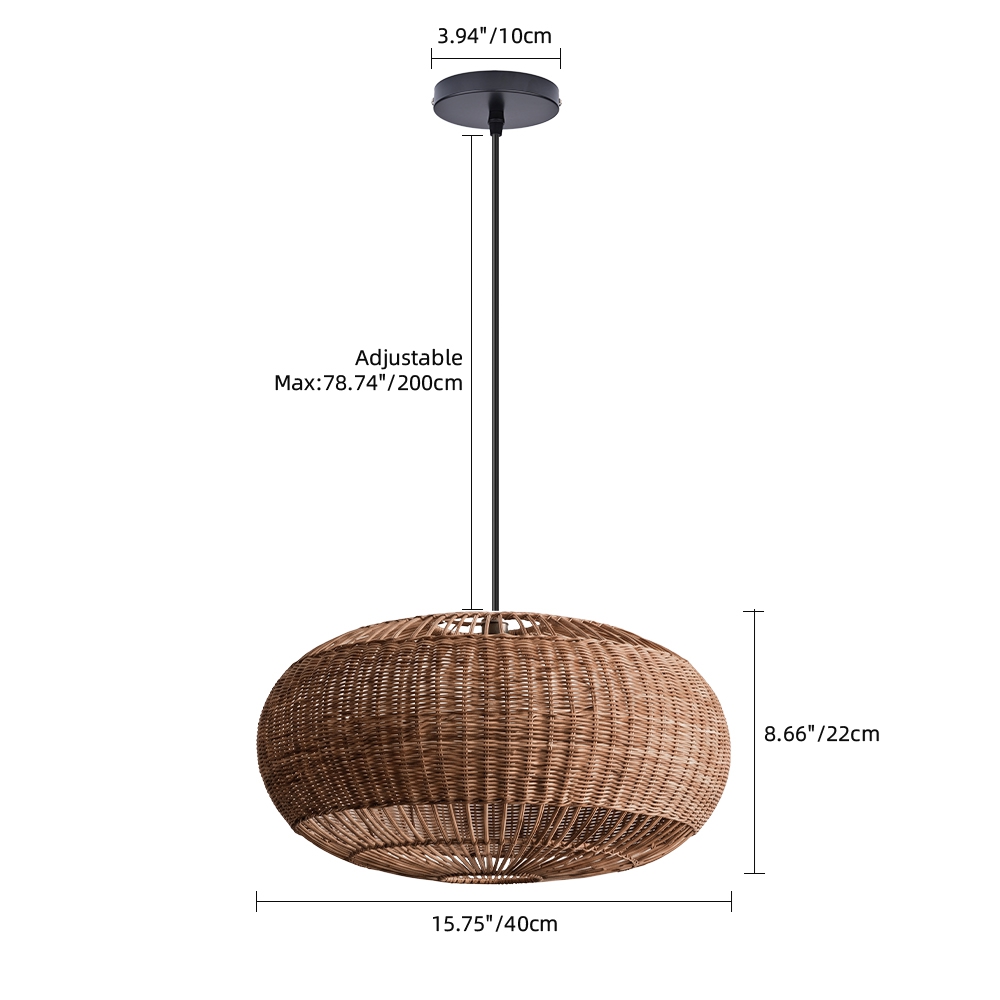 Rattan Handwoven Pendant Lights Adjustable Bamboo Wicker Hanging Lamp