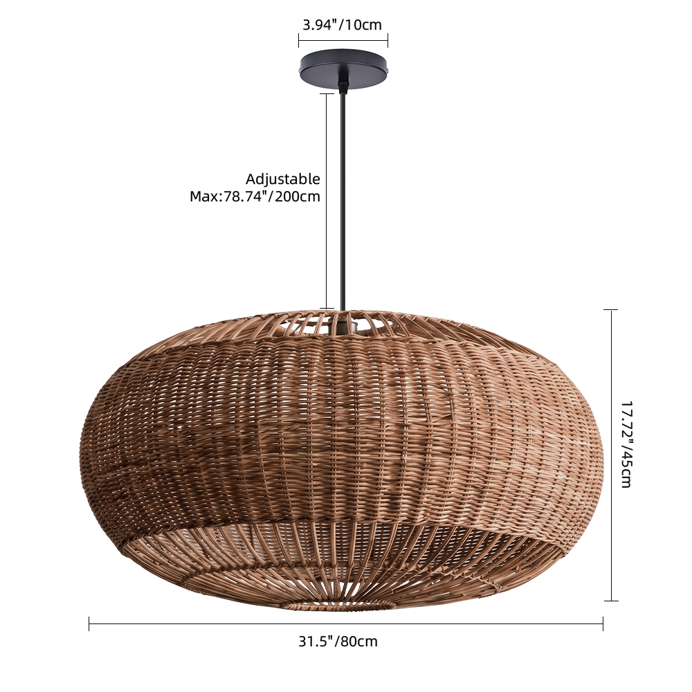Rattan Handwoven Pendant Lights Adjustable Bamboo Wicker Hanging Lamp