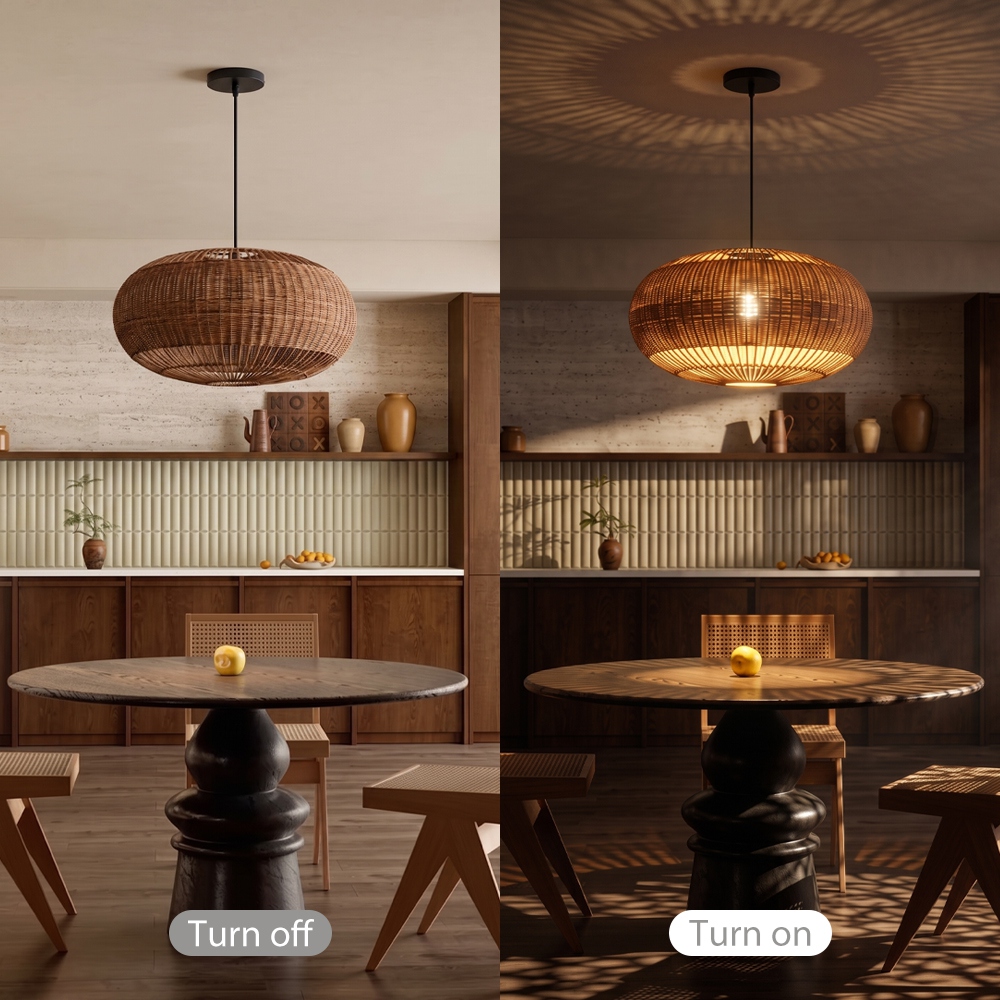Rattan Handwoven Pendant Lights Adjustable Bamboo Wicker Hanging Lamp