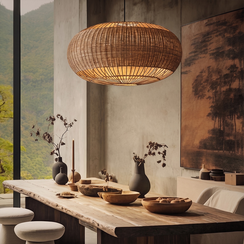 Rattan Handwoven Pendant Lights Adjustable Bamboo Wicker Hanging Lamp