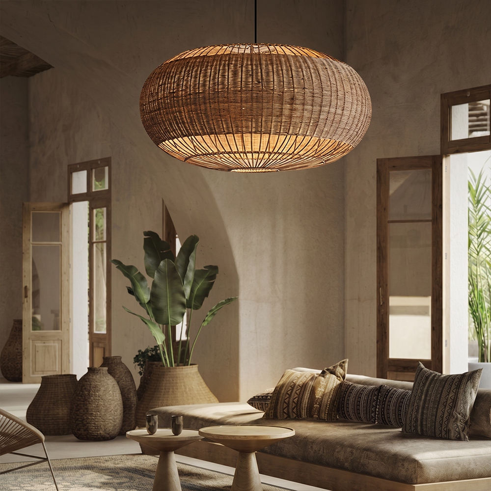 Rattan Handwoven Pendant Lights Adjustable Bamboo Wicker Hanging Lamp