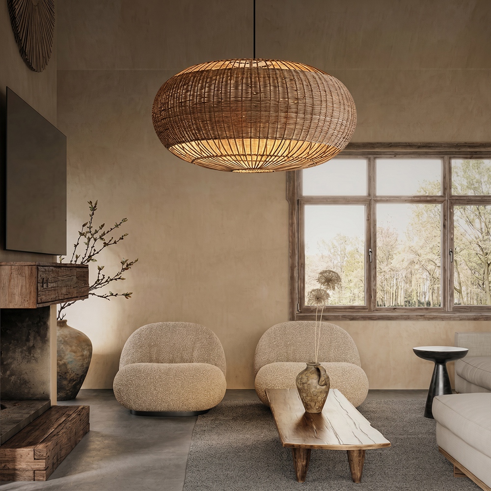 Rattan Handwoven Pendant Lights Adjustable Bamboo Wicker Hanging Lamp
