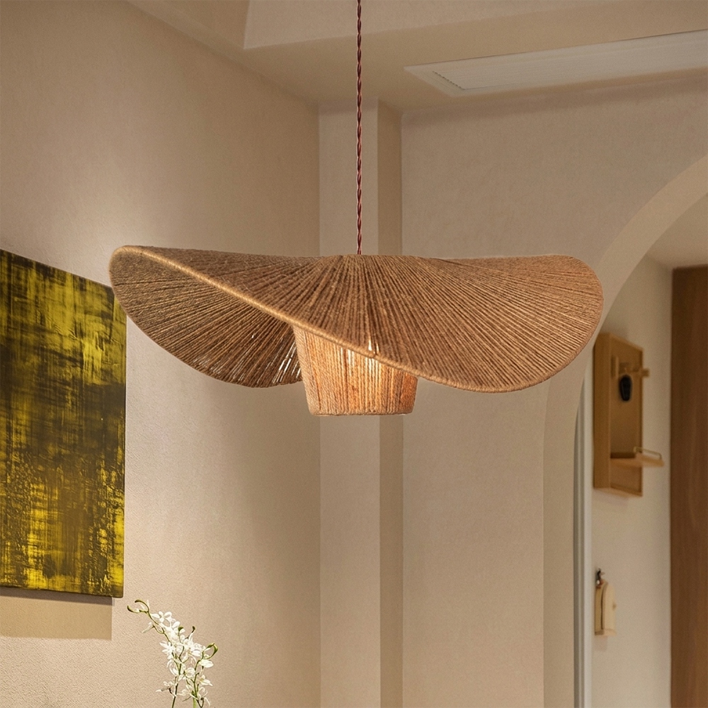 Extra Large Rustic Hat Pendant Light Oversized Wabi-Sabi Lamp