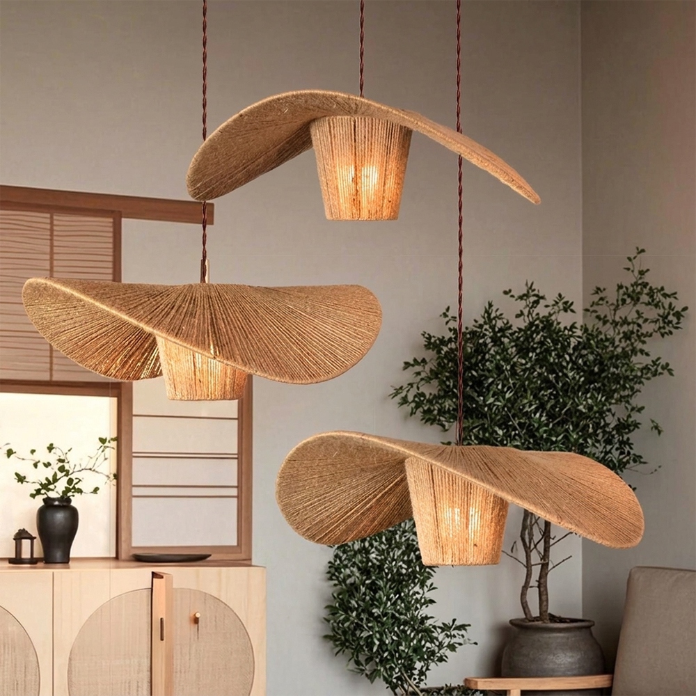 Extra Large Rustic Hat Pendant Light Oversized Wabi-Sabi Lamp