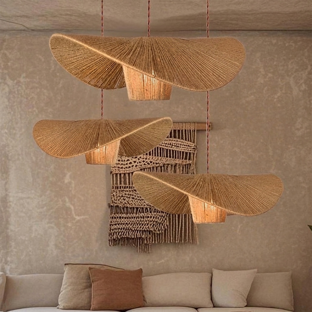 Extra Large Rustic Hat Pendant Light Oversized Wabi-Sabi Lamp