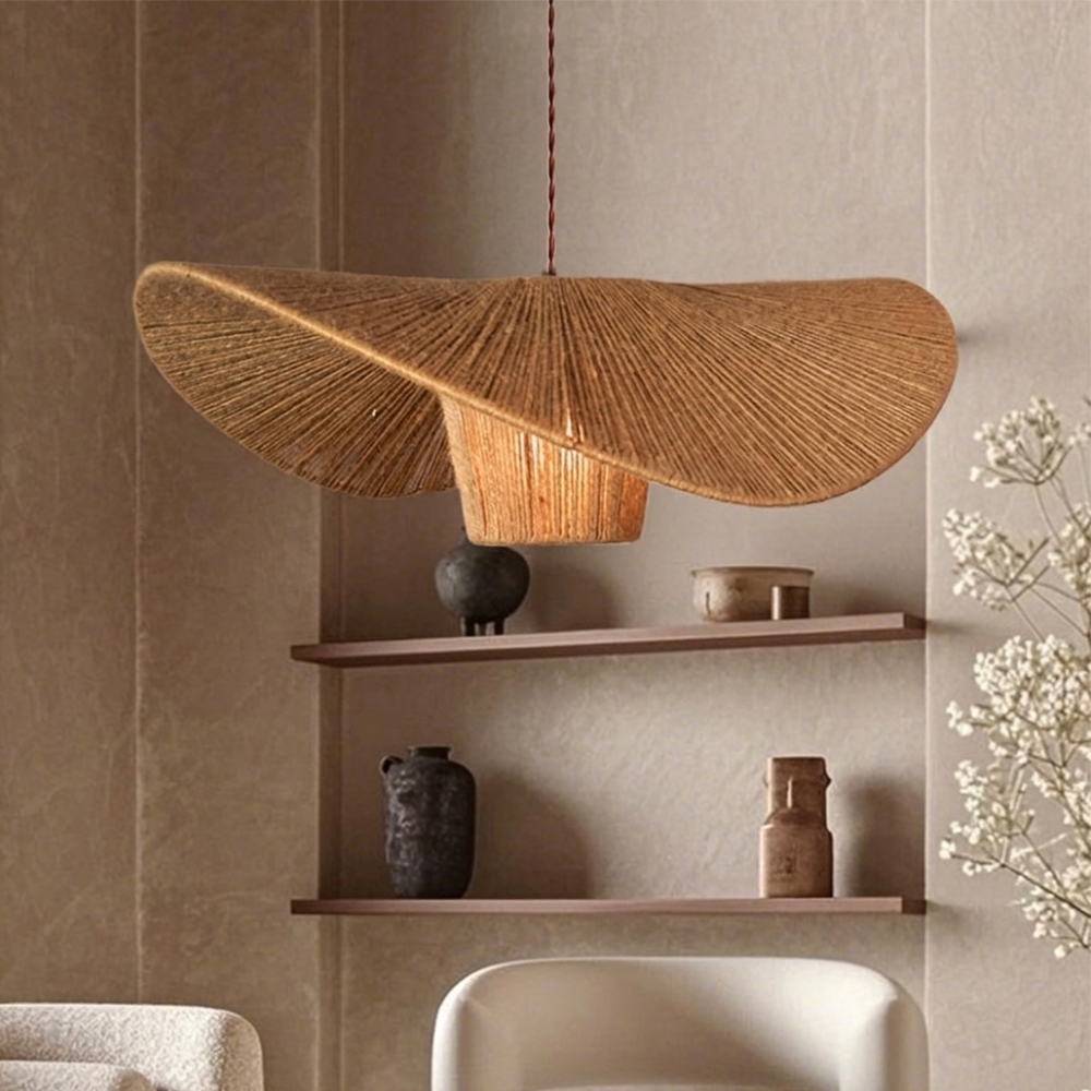 Extra Large Rustic Hat Pendant Light Oversized Wabi-Sabi Lamp