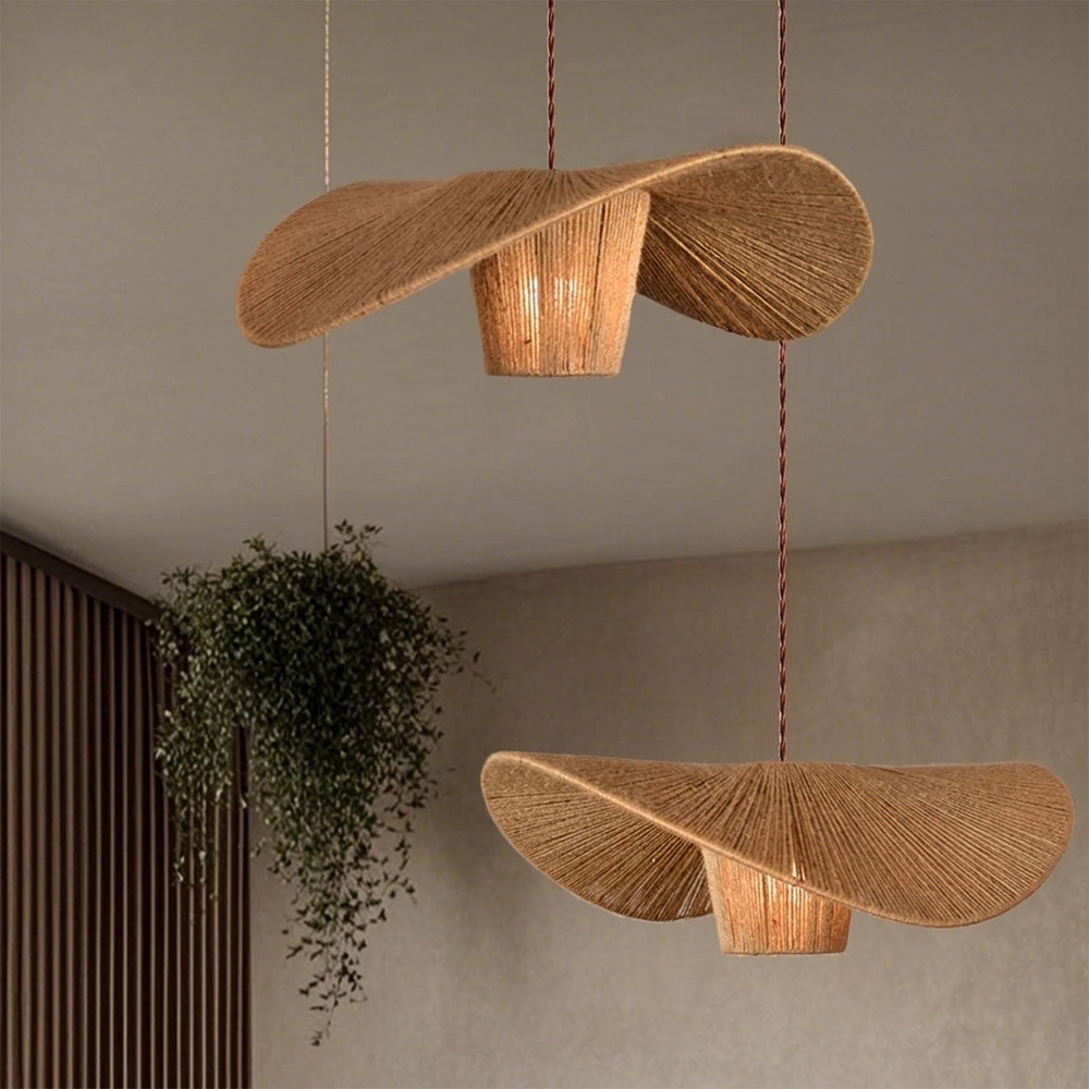 Extra Large Rustic Hat Pendant Light Oversized Wabi-Sabi Lamp