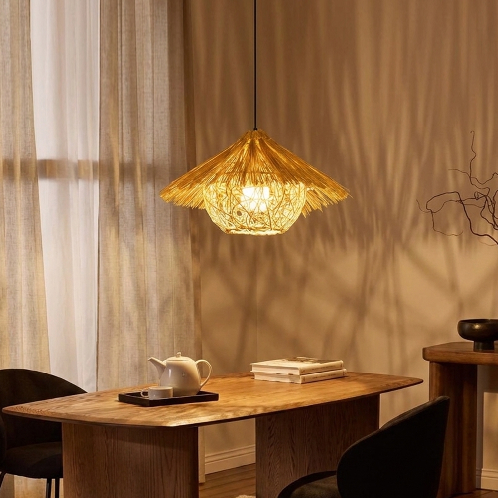 Southeast Asian Rattan Pendant Light Boho Farmhouse Lamp