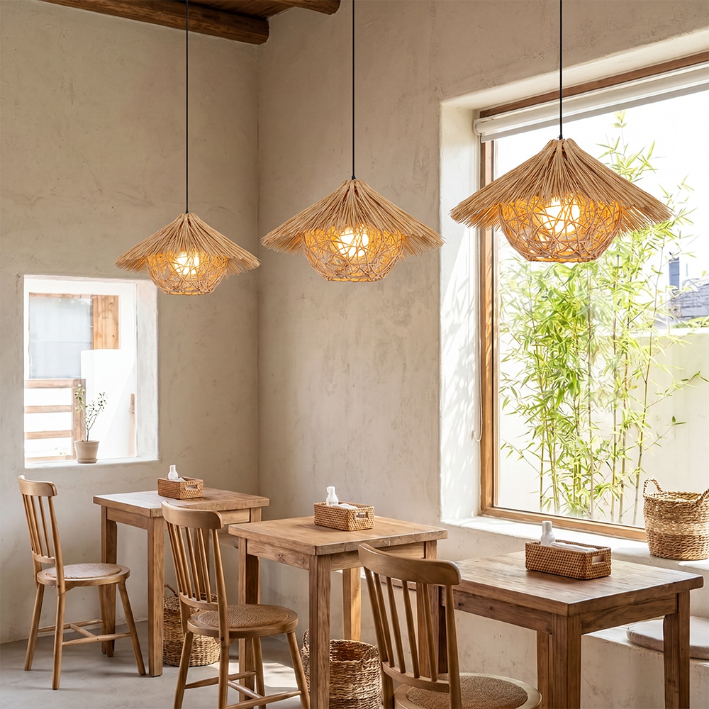 Southeast Asian Rattan Pendant Light Boho Farmhouse Lamp