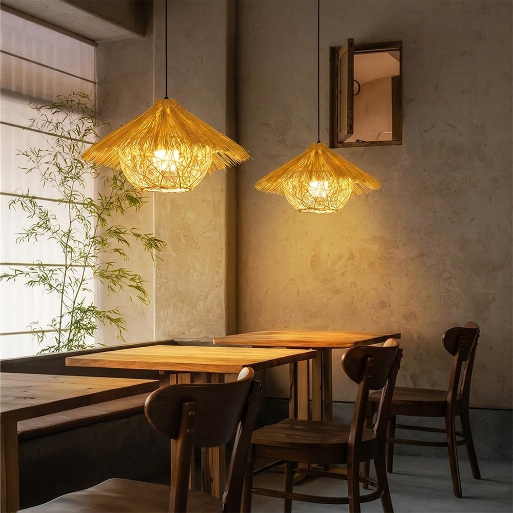 Southeast Asian Rattan Pendant Light Boho Farmhouse Lamp