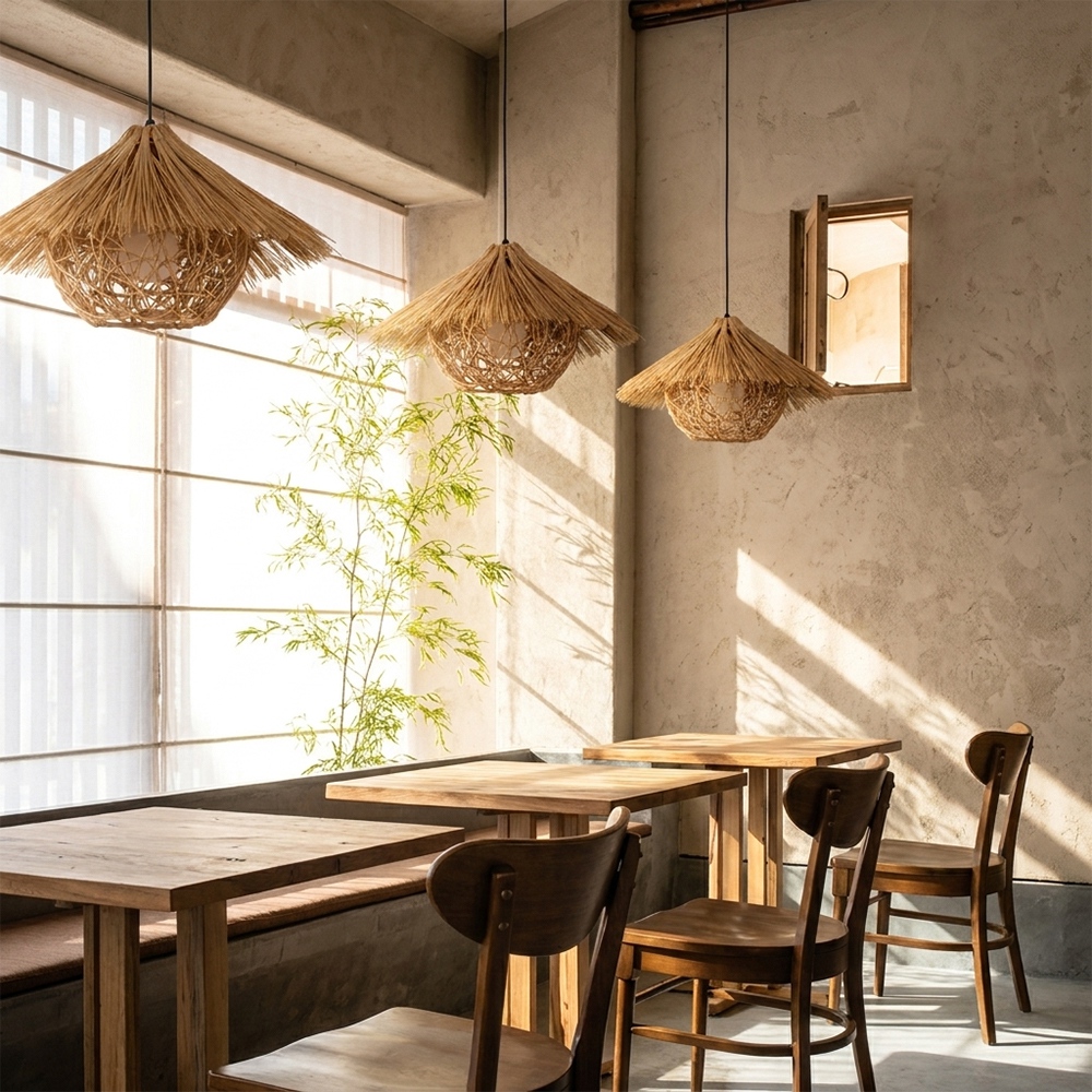 Southeast Asian Rattan Pendant Light Boho Farmhouse Lamp
