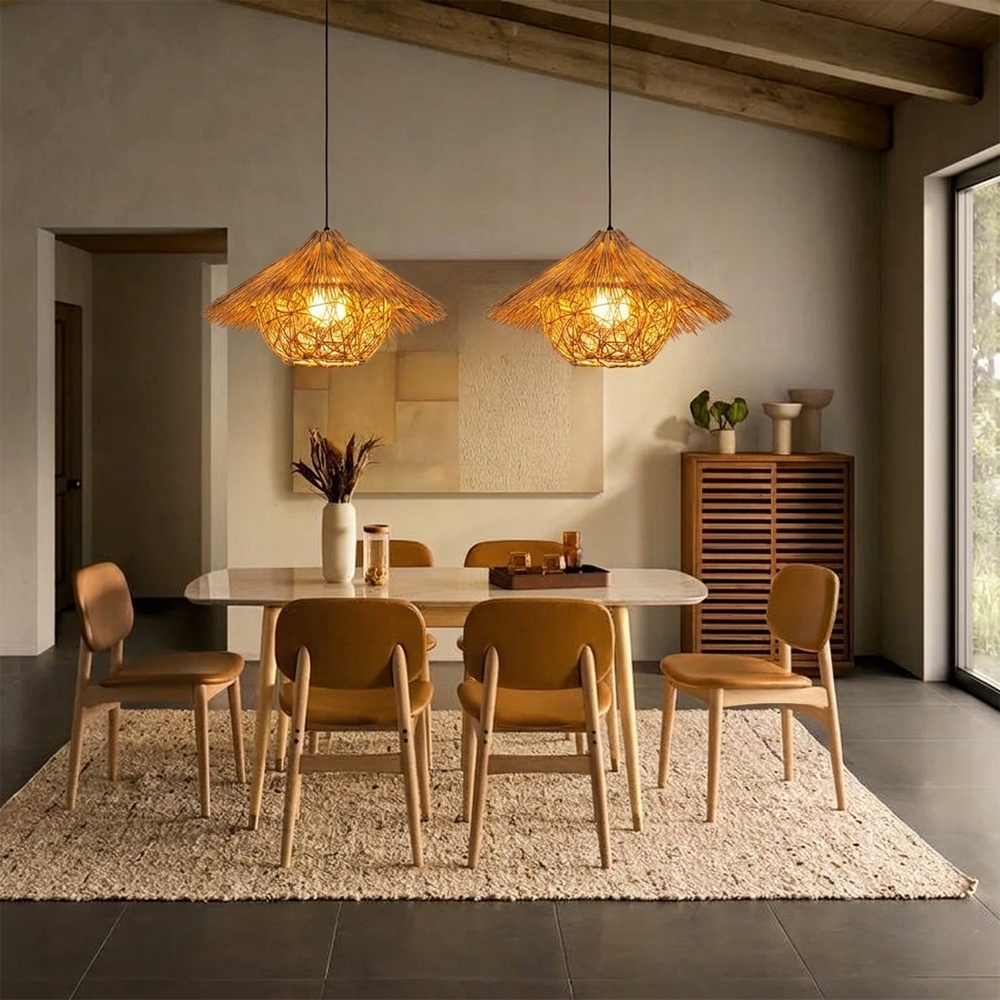 Southeast Asian Rattan Pendant Light Boho Farmhouse Lamp