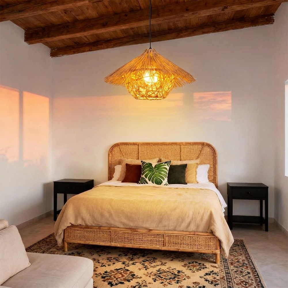 Southeast Asian Rattan Pendant Light Boho Farmhouse Lamp