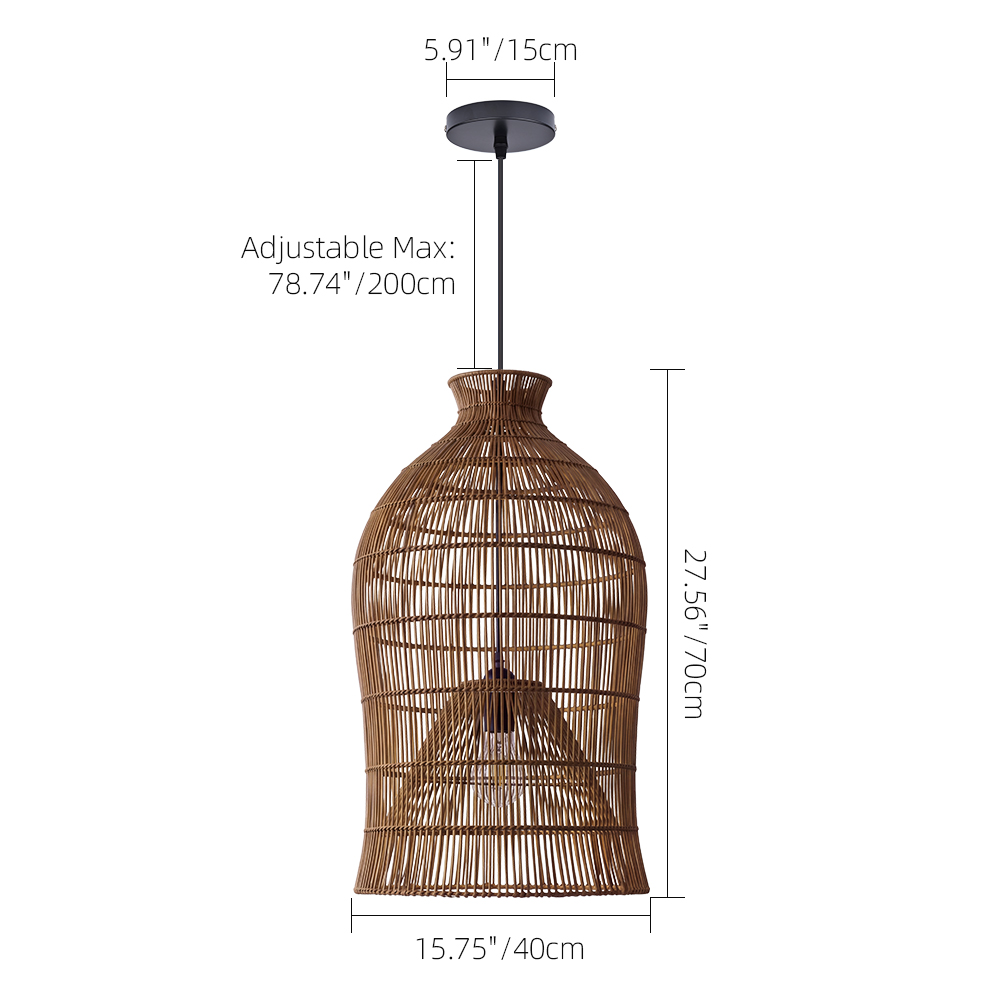 Handwoven Double-Layer Rattan Pendant Light Barn Hanging Lamp